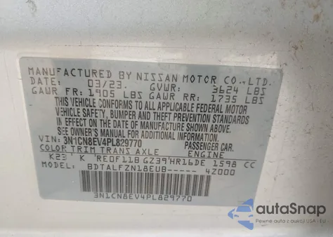 2023 Nissan Versa 1.6 Sv Xtronic Cvt from USA, damaged, VIN 3N1CN8EV4PL829770